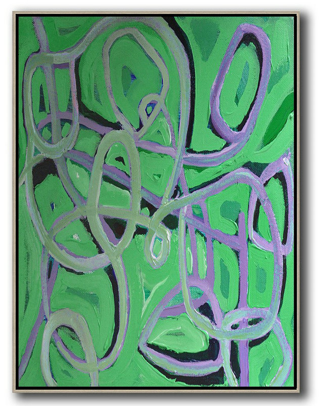 Vertical Contemporary Art,Living Room Wall Art,Green,Purple,Black